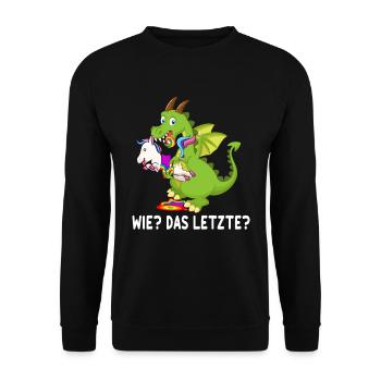 Wie das letzte? | Einhorn von Drache gefressen - Unisex Pullover - Schwarz - Vorne - Alina (178cm) & Michal (187cm)