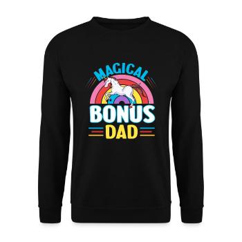 Einhorn Bonus Vater | Vatertag Geschenk - Unisex Pullover - Schwarz - Vorne - Alina (178cm) & Michal (187cm)
