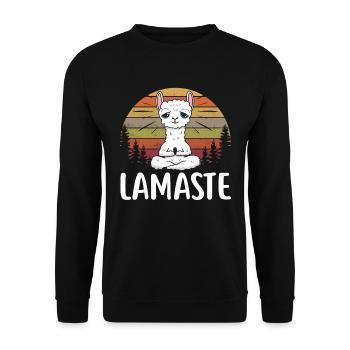 Lustiges Yoga Lama Alpaka Namaste Shirt Lamaste - Unisex Pullover - Schwarz - Vorne - Alina (178cm) & Michal (187cm)