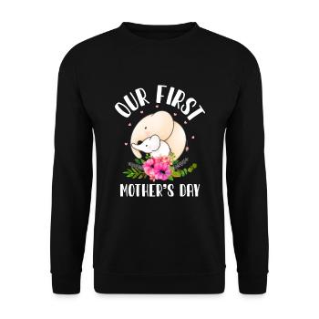 Unser erster Muttertag Muttertagsgeschenk Elefant - Unisex Pullover - Schwarz - Vorne - Alina (178cm) & Michal (187cm)