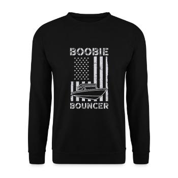 Boobie Bouncer Boot Amerika USA Flagge Witzig - Unisex Pullover - Schwarz - Vorne - Alina (178cm) & Michal (187cm)
