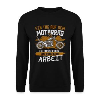 Ein Tag auf dem Motorrad. Biker Design. - Unisex Pullover - Schwarz - Vorne - Alina (178cm) & Michal (187cm)