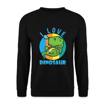 Ich liebe Dinosaurier - Schlafender T-Rex animiert - Unisex Pullover - Schwarz - Vorne - Alina (178cm) & Michal (187cm)