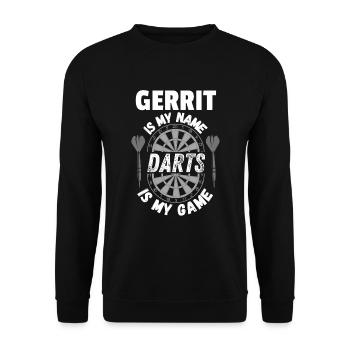Dart shirts by name Gerrit. Personalised dart - Unisex Sweatshirt - black - Front - Alina (178cm) & Michal (187cm)