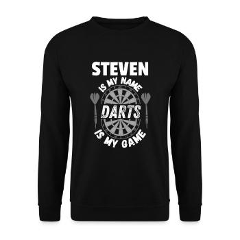 Darts merchandise in the name for Steven, Dartsport - Unisex Sweatshirt - black - Front - Alina (178cm) & Michal (187cm)