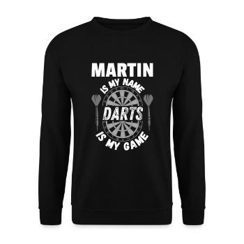 Personalised dart clothing in Martin's name - Unisex Sweatshirt - black - Front - Alina (178cm) & Michal (187cm)