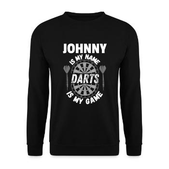Vêtements à pinces personnalisés au nom de Johnny - Sweat-shirt Unisexe - noir - Devant - Alina (178cm) & Michal (187cm)
