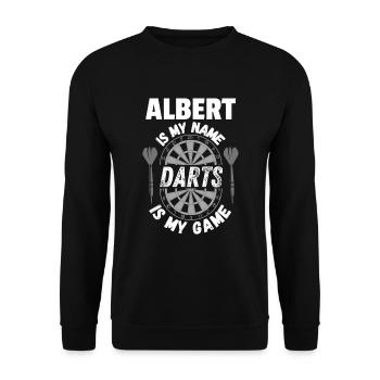 Personalised dart design for darts player Albert - Unisex Sweatshirt - black - Front - Alina (178cm) & Michal (187cm)