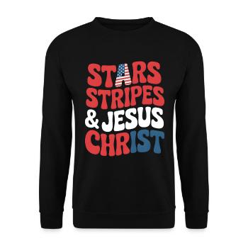 Amerikanischer Gläubiger Christ July 4th Jesus - Unisex Pullover - Schwarz - Vorne - Alina (178cm) & Michal (187cm)