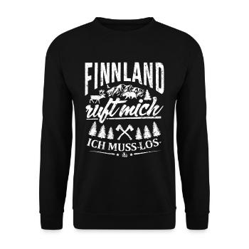 Finnland ruft mich - Ich muss los - Unisex Pullover - Schwarz - Vorne - Alina (178cm) & Michal (187cm)
