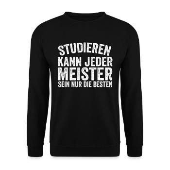 Meister Prüfung Bestanderen Prüfung - Unisex Pullover - Schwarz - Vorne - Alina (178cm) & Michal (187cm)