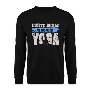Echte Kerle machen Yoga: Yoga Männer - Unisex Pullover - Schwarz - Vorne - Alina (178cm) & Michal (187cm)