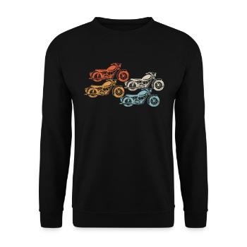 Motorrad Retro Chopper Biker Motorradfahrer - Unisex Pullover - Schwarz - Vorne - Alina (178cm) & Michal (187cm)