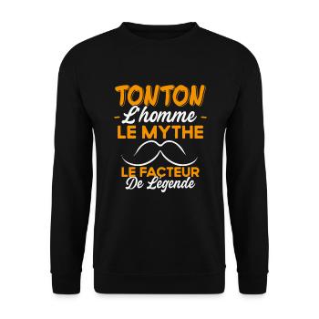 Tonton Le Facteur De Légende Cadeau Humour - Sweat-shirt Unisexe - noir - Devant - Alina (178cm) & Michal (187cm)