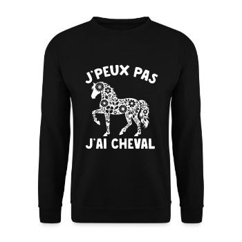 J'Peux Pas J'ai Cheval Humour Fille Équitation - Sweat-shirt Unisexe - noir - Devant - Alina (178cm) & Michal (187cm)