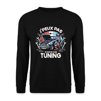 J'Peux Je Suis En Plein Tuning Cadeau Mécano - Sweat-shirt Unisexe - noir - Devant - Alina (178cm) & Michal (187cm)