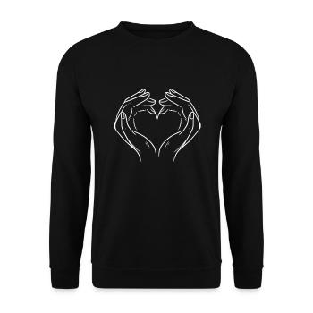 Handgeformtes Herzgeschenk Paar Valentinstag - Unisex Pullover - Schwarz - Vorne - Alina (178cm) & Michal (187cm)