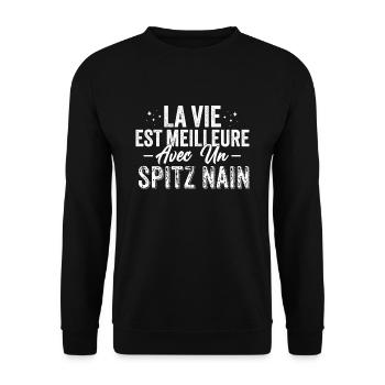 La Vie Est Meilleure Avec Un Spitz Nain - Sweat-shirt Unisexe - noir - Devant - Alina (178cm) & Michal (187cm)