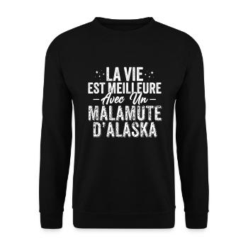 La Vie Est Meilleure Avec Un Malamute d'Alaska - Sweat-shirt Unisexe - noir - Devant - Alina (178cm) & Michal (187cm)