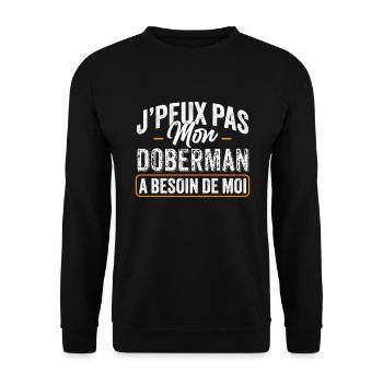 J'Peux Pas Mon Doberman A Besoin De Moi - Sweat-shirt Unisexe - noir - Devant - Alina (178cm) & Michal (187cm)