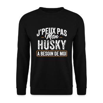 J'Peux Pas Mon Husky Sibérien A Besoin De Moi - Sweat-shirt Unisexe - noir - Devant - Alina (178cm) & Michal (187cm)