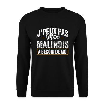 J'Peux Pas Mon Malinois A Besoin De Moi - Sweat-shirt Unisexe - noir - Devant - Alina (178cm) & Michal (187cm)