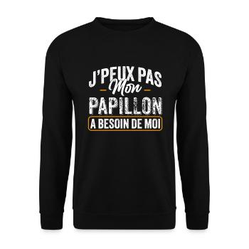 J'Peux Pas Mon Papillon A Besoin De Moi - Sweat-shirt Unisexe - noir - Devant - Alina (178cm) & Michal (187cm)