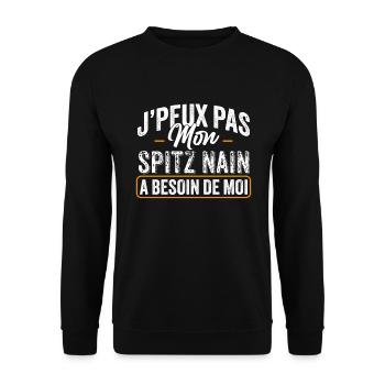 J'Peux Pas Mon Spitz Nain A Besoin De Moi - Sweat-shirt Unisexe - noir - Devant - Alina (178cm) & Michal (187cm)
