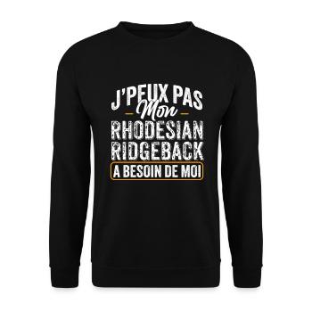 J'Peux Pas Mon Rhodesian Ridgeback A Besoin De Moi - Sweat-shirt Unisexe - noir - Devant - Alina (178cm) & Michal (187cm)