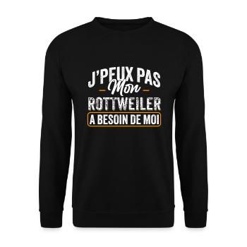 J'Peux Pas Mon Rottweiler A Besoin De Moi - Sweat-shirt Unisexe - noir - Devant - Alina (178cm) & Michal (187cm)