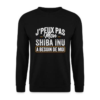 J'Peux Pas Mon Shiba Inu A Besoin De Moi - Sweat-shirt Unisexe - noir - Devant - Alina (178cm) & Michal (187cm)