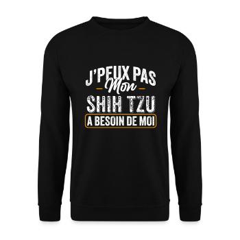 J'Peux Pas Mon Shih Tzu A Besoin De Moi - Sweat-shirt Unisexe - noir - Devant - Alina (178cm) & Michal (187cm)
