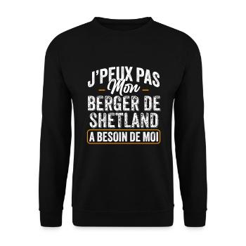 J'Peux Pas Mon Berger de Shetland A Besoin De Moi - Sweat-shirt Unisexe - noir - Devant - Alina (178cm) & Michal (187cm)