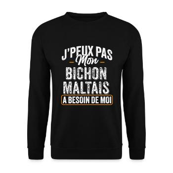 J'Peux Pas Mon Bichon Maltais A Besoin De Moi - Sweat-shirt Unisexe - noir - Devant - Alina (178cm) & Michal (187cm)