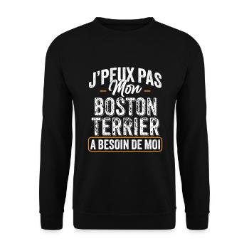 J'Peux Pas Mon Boston Terrier A Besoin De Moi - Sweat-shirt Unisexe - noir - Devant - Alina (178cm) & Michal (187cm)