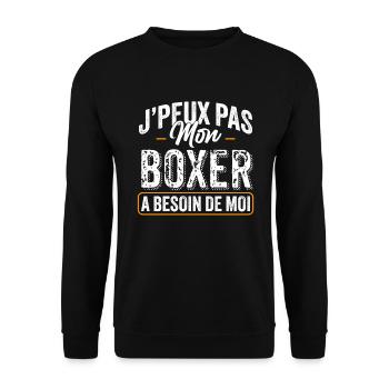 J'Peux Pas Mon Boxer A Besoin De Moi - Sweat-shirt Unisexe - noir - Devant - Alina (178cm) & Michal (187cm)