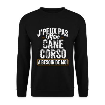 J'Peux Pas Mon Cane Corso A Besoin De Moi - Sweat-shirt Unisexe - noir - Devant - Alina (178cm) & Michal (187cm)