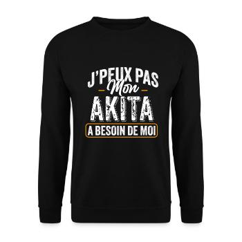 J'Peux Pas Mon Akita A Besoin De Moi - Sweat-shirt Unisexe - noir - Devant - Alina (178cm) & Michal (187cm)