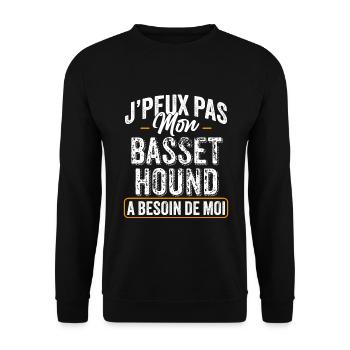 J'Peux Pas Mon Basset Hound A Besoin De Moi - Sweat-shirt Unisexe - noir - Devant - Alina (178cm) & Michal (187cm)