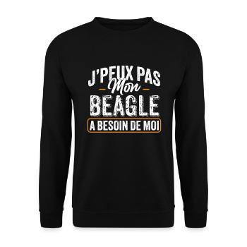 J'Peux Pas Mon Beagle A Besoin De Moi - Sweat-shirt Unisexe - noir - Devant - Alina (178cm) & Michal (187cm)