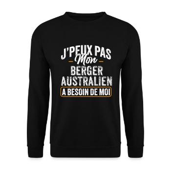 J'Peux Pas Mon Berger Australien A Besoin De Moi - Sweat-shirt Unisexe - noir - Devant - Alina (178cm) & Michal (187cm)