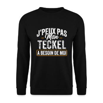J'Peux Pas Mon Teckel A Besoin De Moi - Sweat-shirt Unisexe - noir - Devant - Alina (178cm) & Michal (187cm)