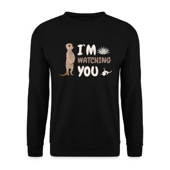 Ich beobachte dich, lustiges Erdmännchen - Unisex Pullover - Schwarz - Vorne - Alina (178cm) & Michal (187cm)
