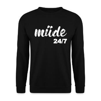 Müde, weiß - Unisex Pullover - Schwarz - Vorne - Alina (178cm) & Michal (187cm)