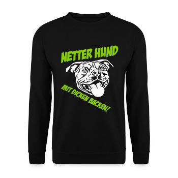 Netter Hund mit dicken Backen hell - Unisex Pullover - Schwarz - Vorne - Alina (178cm) & Michal (187cm)