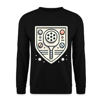 Minimalistisches Pickleball-Abzeichen-Design - Unisex Pullover - Schwarz - Vorne - Alina (178cm) & Michal (187cm)
