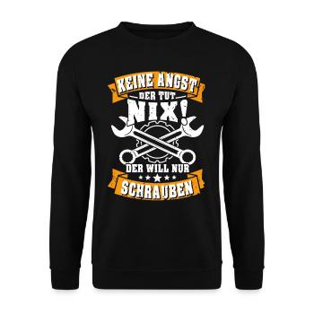 Schrauber Schrauben DIY Mechaniker Spruch - Unisex Pullover - Schwarz - Vorne - Alina (178cm) & Michal (187cm)