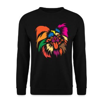 Netter Papillon Hund Regenbogen Grafik Tierliebhaber - Unisex Pullover - Schwarz - Vorne - Alina (178cm) & Michal (187cm)