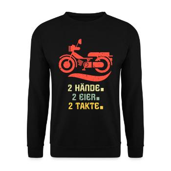 Moped zweitakter Mofa Spruch Eier - Unisex Pullover - Schwarz - Vorne - Alina (178cm) & Michal (187cm)