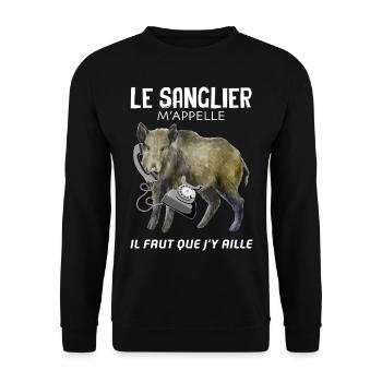 Le sanglier m'appelle Humour Chasseur Gros Gibier - Sweat-shirt Unisexe - noir - Devant - Alina (178cm) & Michal (187cm)